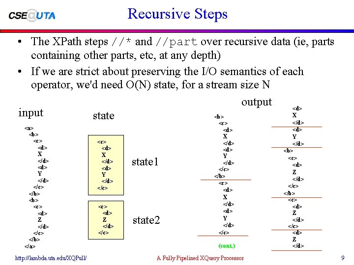 Recursive Steps • The XPath steps //* and //part over recursive data (ie, parts