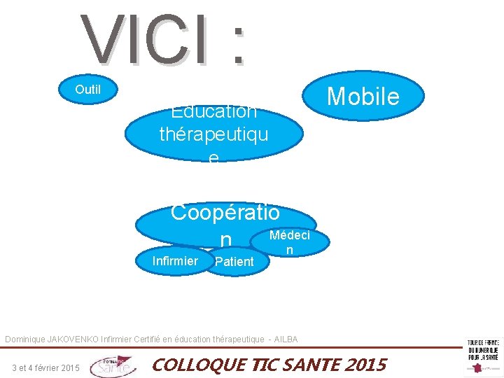 VICI : Outil Éducation thérapeutiqu e Mobile Coopératio Médeci n n Infirmier Patient Dominique