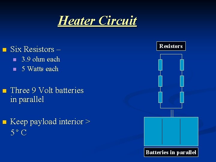 Heater Circuit n Six Resistors – n n Resistors 3. 9 ohm each 5