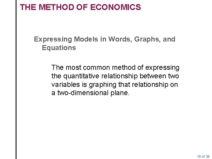 THE METHOD OF ECONOMICS Expressing Models in Words, Graphs, and Equations The most common