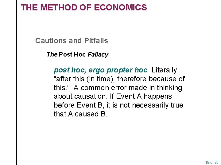 THE METHOD OF ECONOMICS Cautions and Pitfalls The Post Hoc Fallacy post hoc, ergo