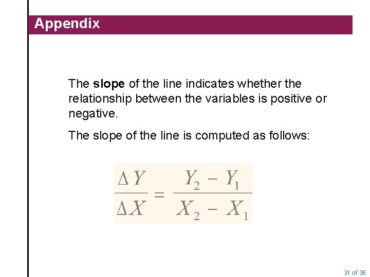 Appendix The slope of the line indicates whether the relationship between the variables is