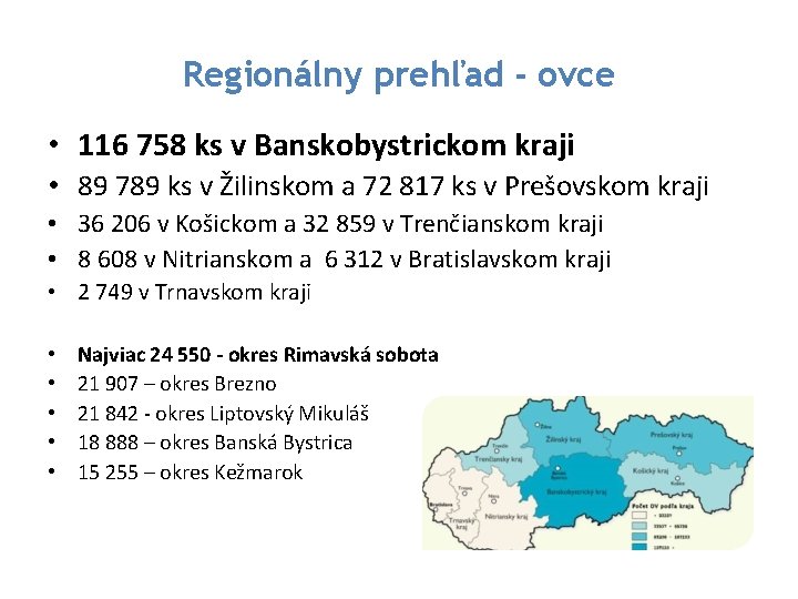 Regionálny prehľad - ovce • 116 758 ks v Banskobystrickom kraji • 89 789