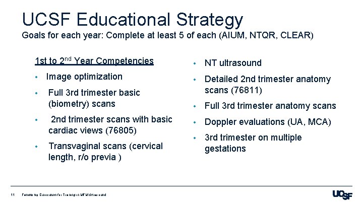 UCSF Educational Strategy Goals for each year: Complete at least 5 of each (AIUM,