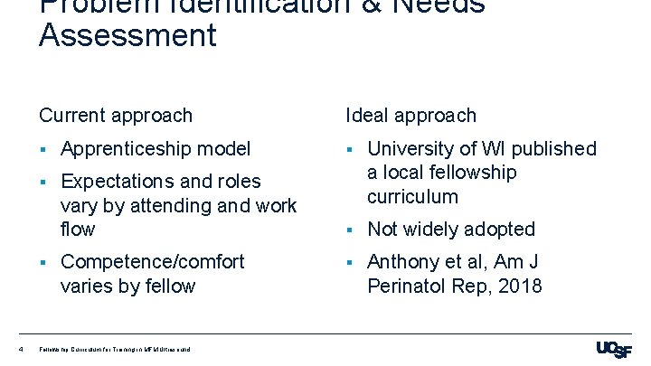 Problem Identification & Needs Assessment Current approach § Apprenticeship model § § Expectations and