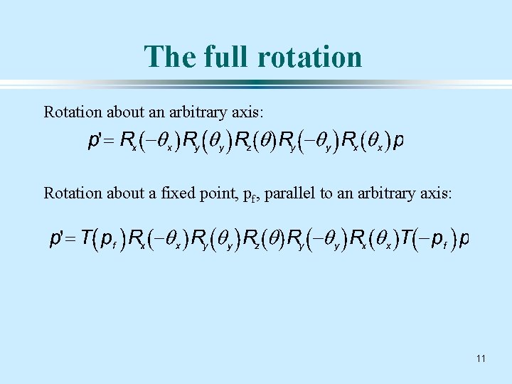 The full rotation Rotation about an arbitrary axis: Rotation about a fixed point, pf,