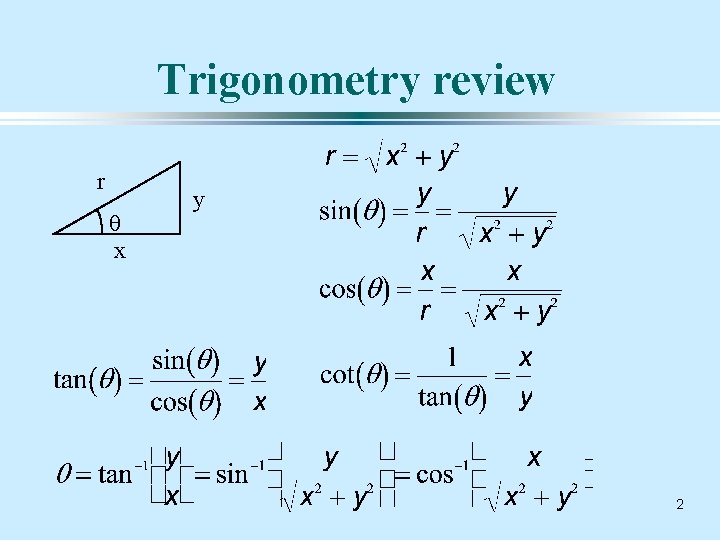 Trigonometry review r q x y 2 