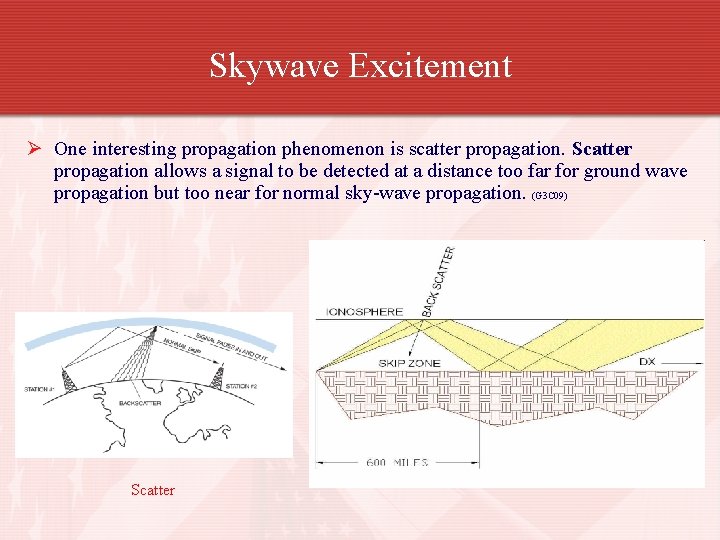 Skywave Excitement Ø One interesting propagation phenomenon is scatter propagation. Scatter propagation allows a