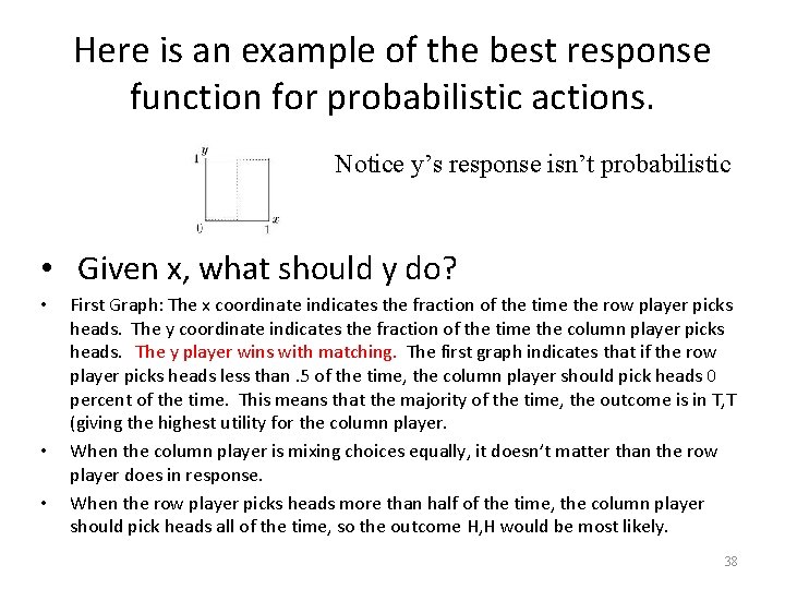 Here is an example of the best response function for probabilistic actions. Notice y’s