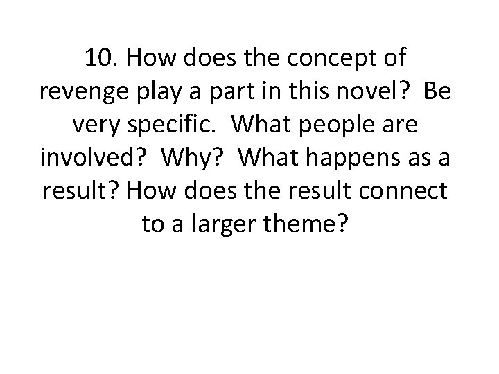 10. How does the concept of revenge play a part in this novel? Be
