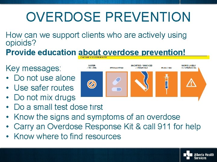 OVERDOSE PREVENTION How can we support clients who are actively using opioids? Provide education