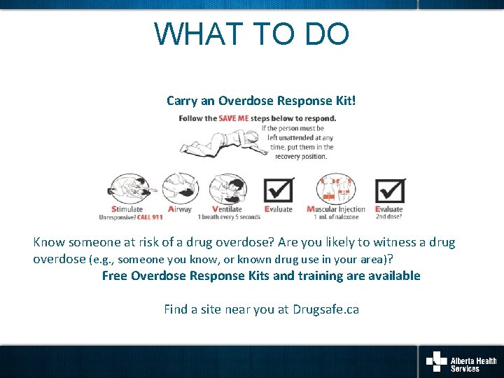 WHAT TO DO Carry an Overdose Response Kit! Know someone at risk of a