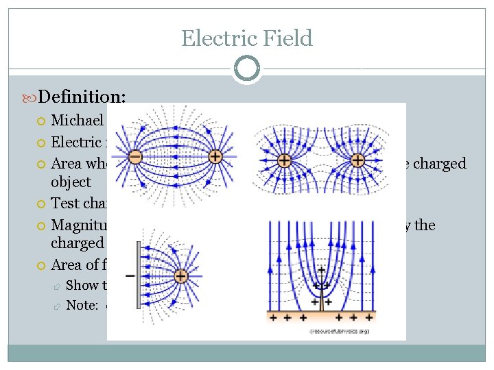 Electric Field Definition: Michael Faraday (1791 -1867) Electric field exists around any charged object