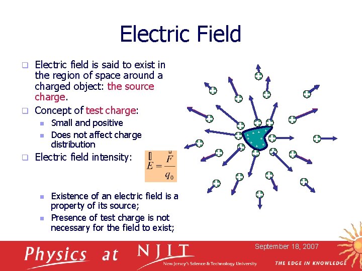 Electric Field Electric field is said to exist in the region of space around