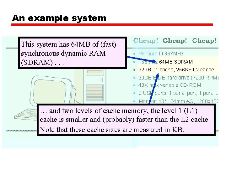 An example system This system has 64 MB of (fast) synchronous dynamic RAM (SDRAM).