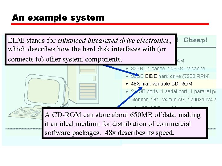 An example system EIDE stands for enhanced integrated drive electronics, which describes how the