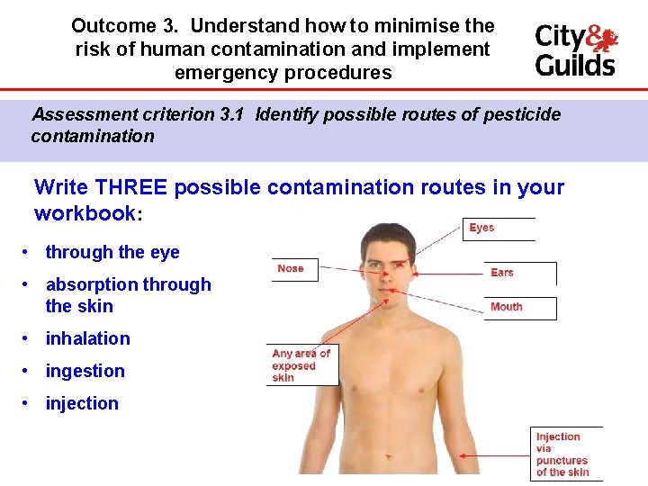 Outcome 3. Understand how to minimise the risk of human contamination and implement emergency