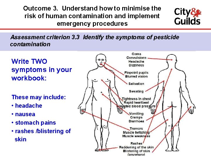 Outcome 3. Understand how to minimise the risk of human contamination and implement emergency