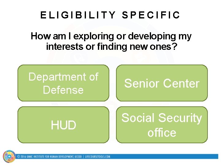 ELIGIBILITY SPECIFIC How am I exploring or developing my interests or finding new ones?