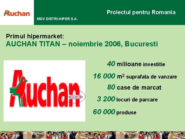 Proiectul pentru Romania MGV DISTRI-HIPER S. A. Primul hipermarket: AUCHAN TITAN – noiembrie 2006,