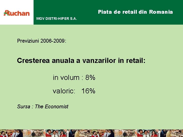 Piata de retail din Romania MGV DISTRI-HIPER S. A. Previziuni 2006 -2009: Cresterea anuala