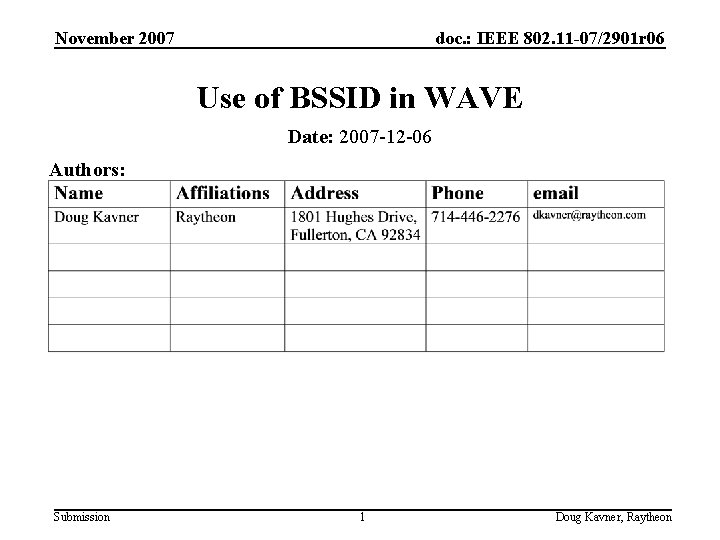 November 2007 doc. : IEEE 802. 11 -07/2901 r 06 Use of BSSID in