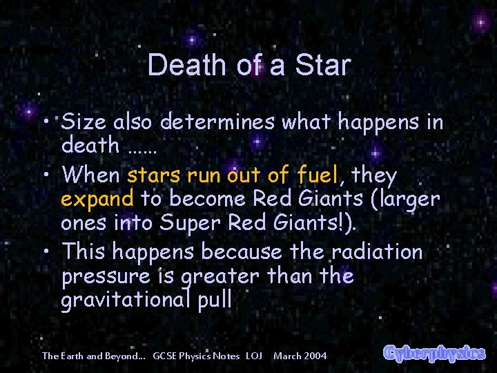 Death of a Star • Size also determines what happens in death …… •