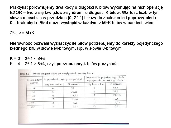 Praktyka: porównujemy dwa kody o długości K bitów wykonując na nich operację EXOR –