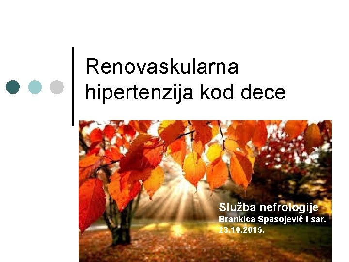 Renovaskularna hipertenzija kod dece Služba nefrologije Brankica Spasojević i sar. 23. 10. 2015. 