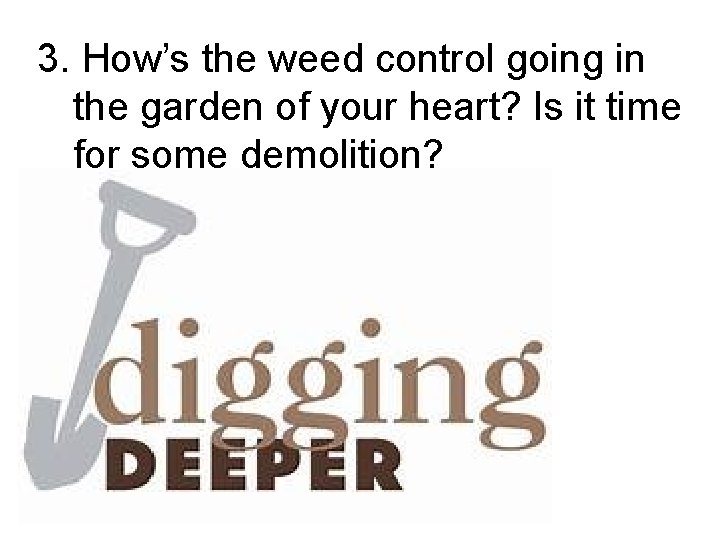 3. How’s the weed control going in the garden of your heart? Is it