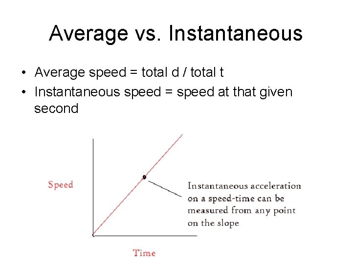 Average vs. Instantaneous • Average speed = total d / total t • Instantaneous