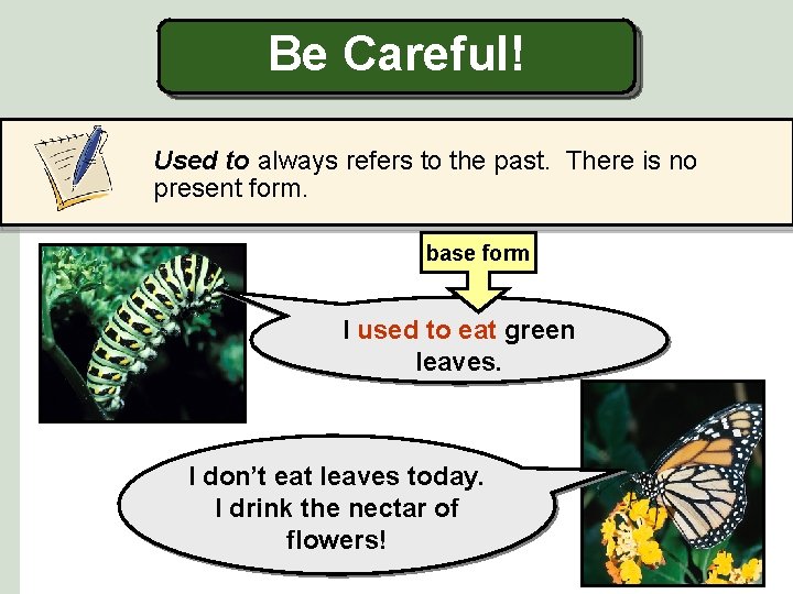 Be Careful! Used to always refers to the past. There is no present form.