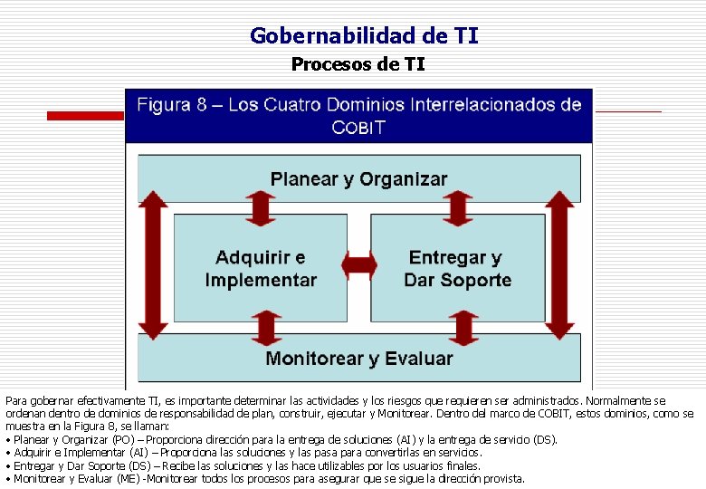 Gobernabilidad de TI Procesos de TI Para gobernar efectivamente TI, es importante determinar las