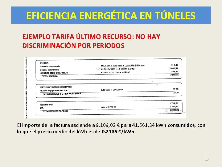 EFICIENCIA ENERGÉTICA EN TÚNELES EJEMPLO TARIFA ÚLTIMO RECURSO: NO HAY DISCRIMINACIÓN POR PERIODOS El