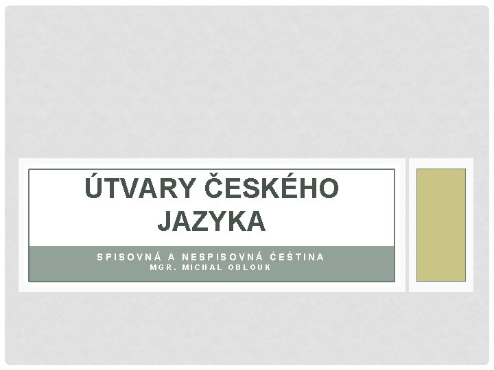 ÚTVARY ČESKÉHO JAZYKA SPISOVNÁ A NESPISOVNÁ ČEŠTINA MGR. MICHAL OBLOUK 