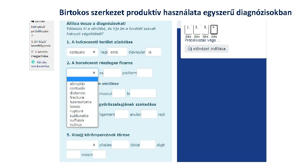 Birtokos szerkezet produktív használata egyszerű diagnózisokban 