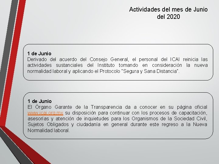 Actividades del mes de Junio del 2020 1 de Junio Derivado del acuerdo del