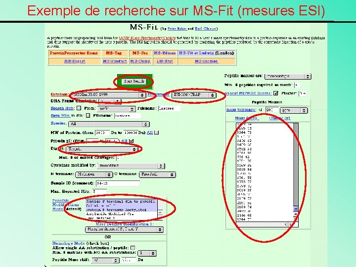 Exemple de recherche sur MS-Fit (mesures ESI) 