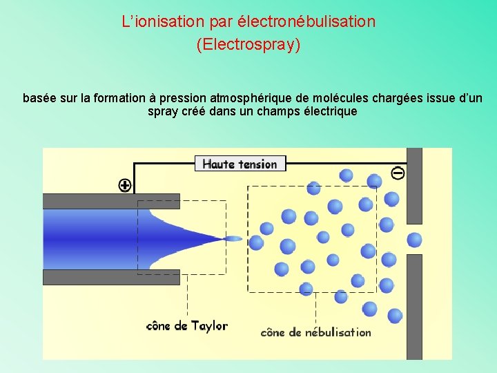 L’ionisation par électronébulisation (Electrospray) basée sur la formation à pression atmosphérique de molécules chargées