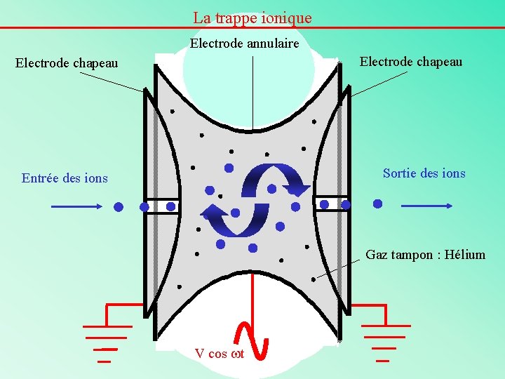 La trappe ionique Electrode annulaire Electrode chapeau Sortie des ions Entrée des ions Gaz
