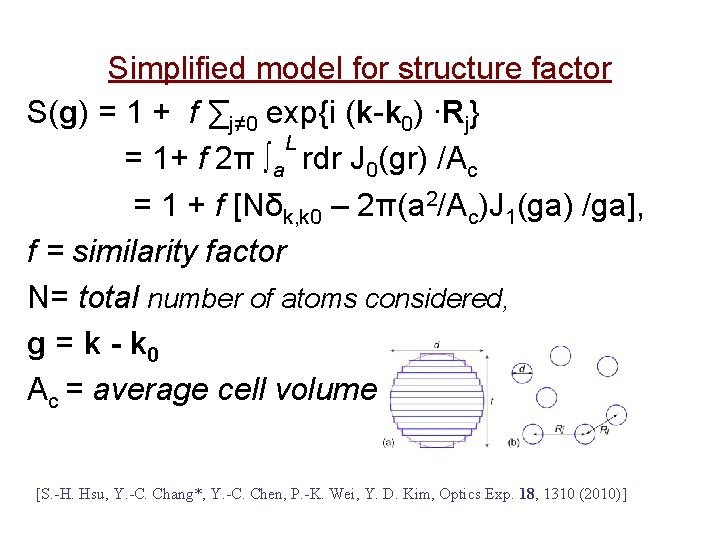 Simplified model for structure factor S(g) = 1 + f ∑j≠ 0 exp{i (k-k