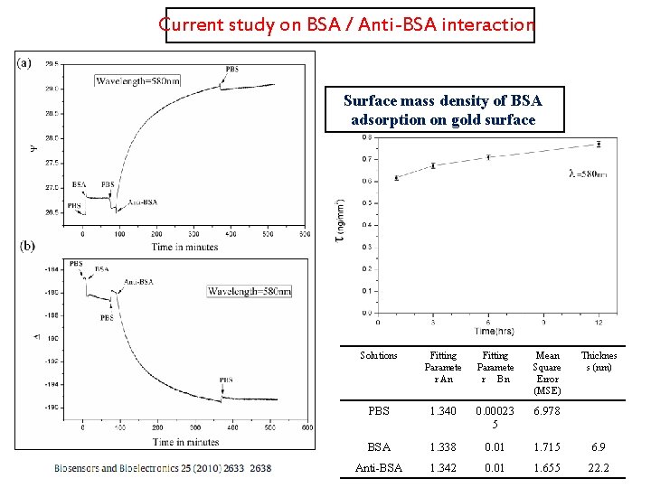 Current study on BSA / Anti-BSA interaction Surface mass density of BSA adsorption on