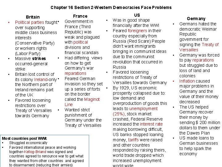 Chapter 16 Section 2 -Western Democracies Face Problems • • Britain Political parties fought