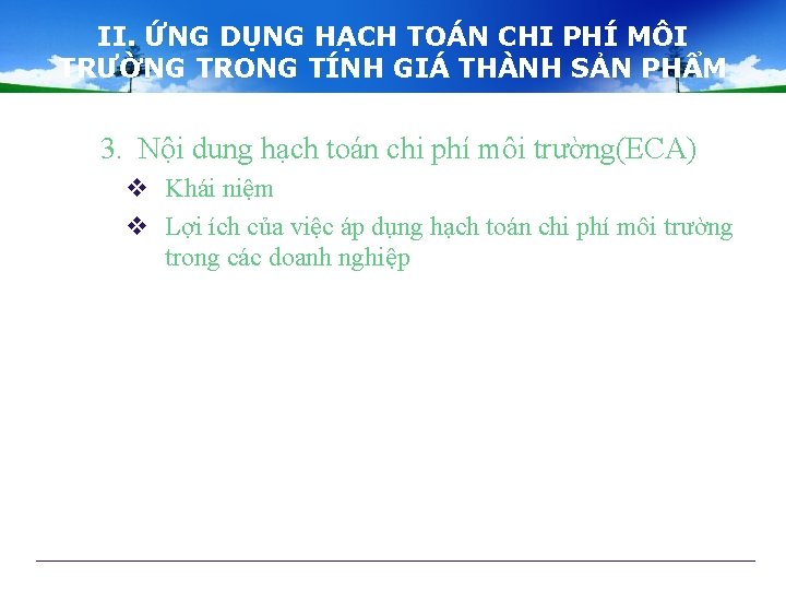 II. ỨNG DỤNG HẠCH TOÁN CHI PHÍ MÔI TRƯỜNG TRONG TÍNH GIÁ THÀNH SẢN