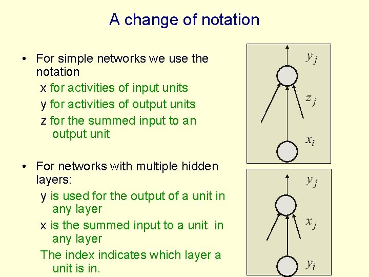 A change of notation • For simple networks we use the notation x for