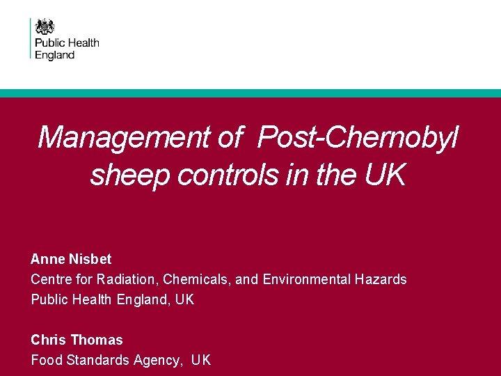 Chernobyl Sheep Management of PostChernobyl sheep controls in the UK