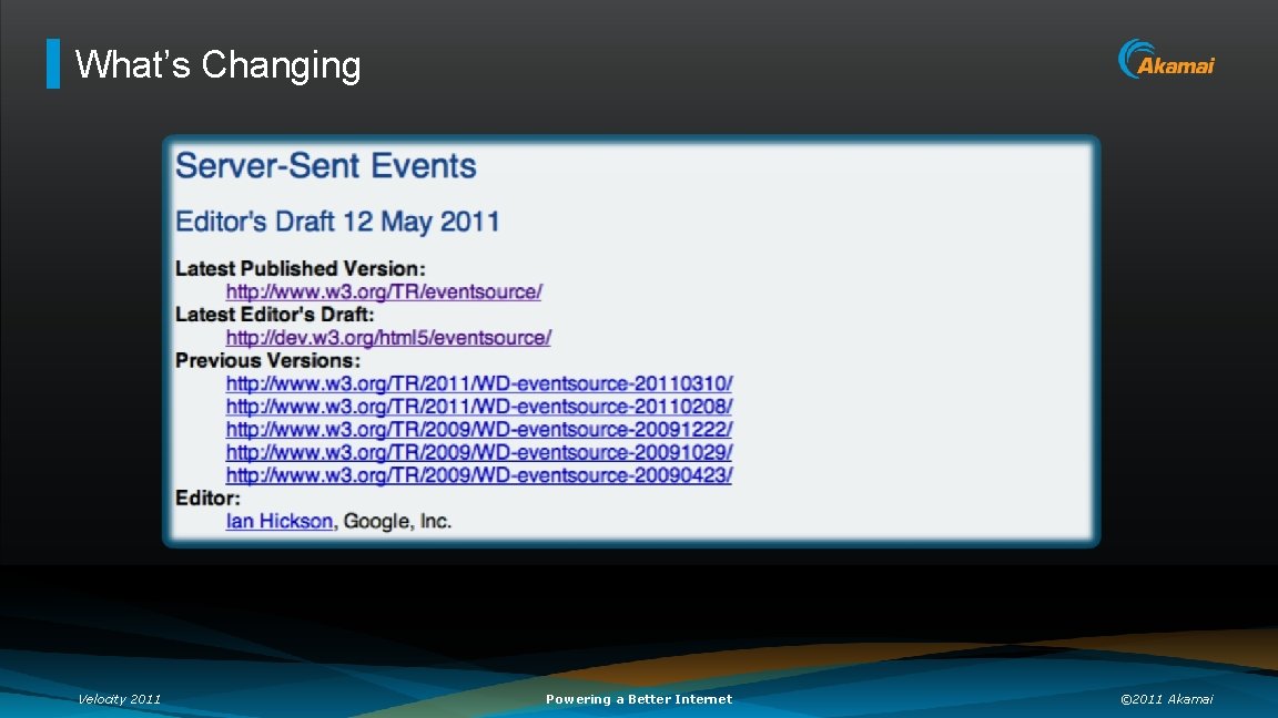 What’s Changing Velocity 2011 Powering a Better Internet © 2011 Akamai 