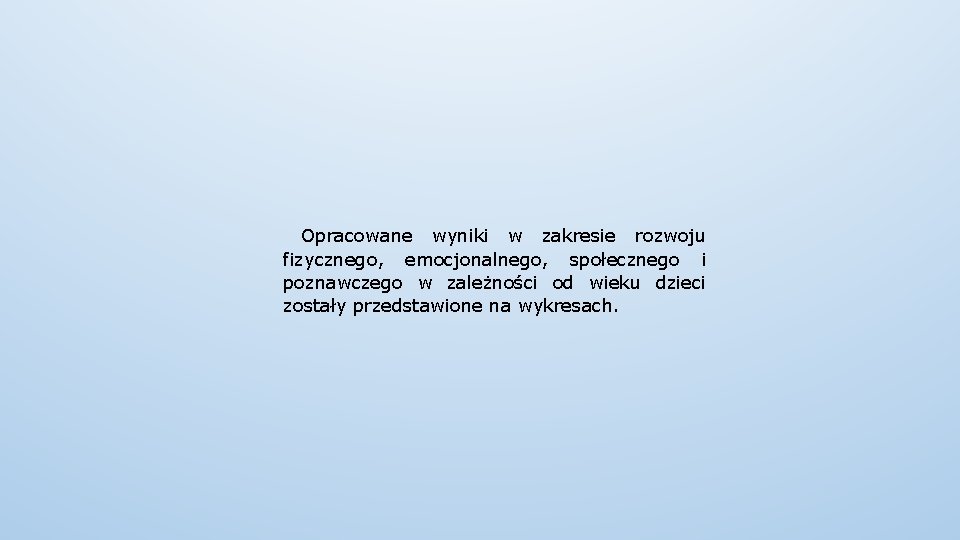 Opracowane wyniki w zakresie rozwoju fizycznego, emocjonalnego, społecznego i poznawczego w zależności od wieku