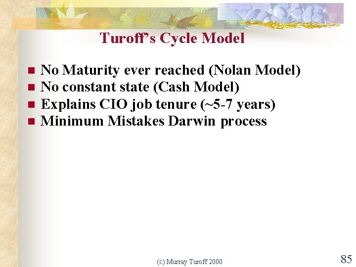 Turoff’s Cycle Model n n No Maturity ever reached (Nolan Model) No constant state