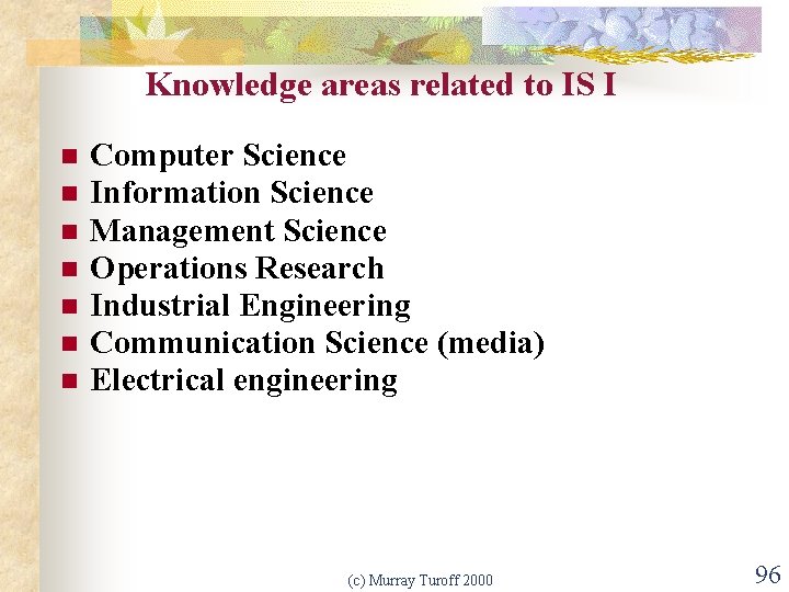 Knowledge areas related to IS I n n n n Computer Science Information Science